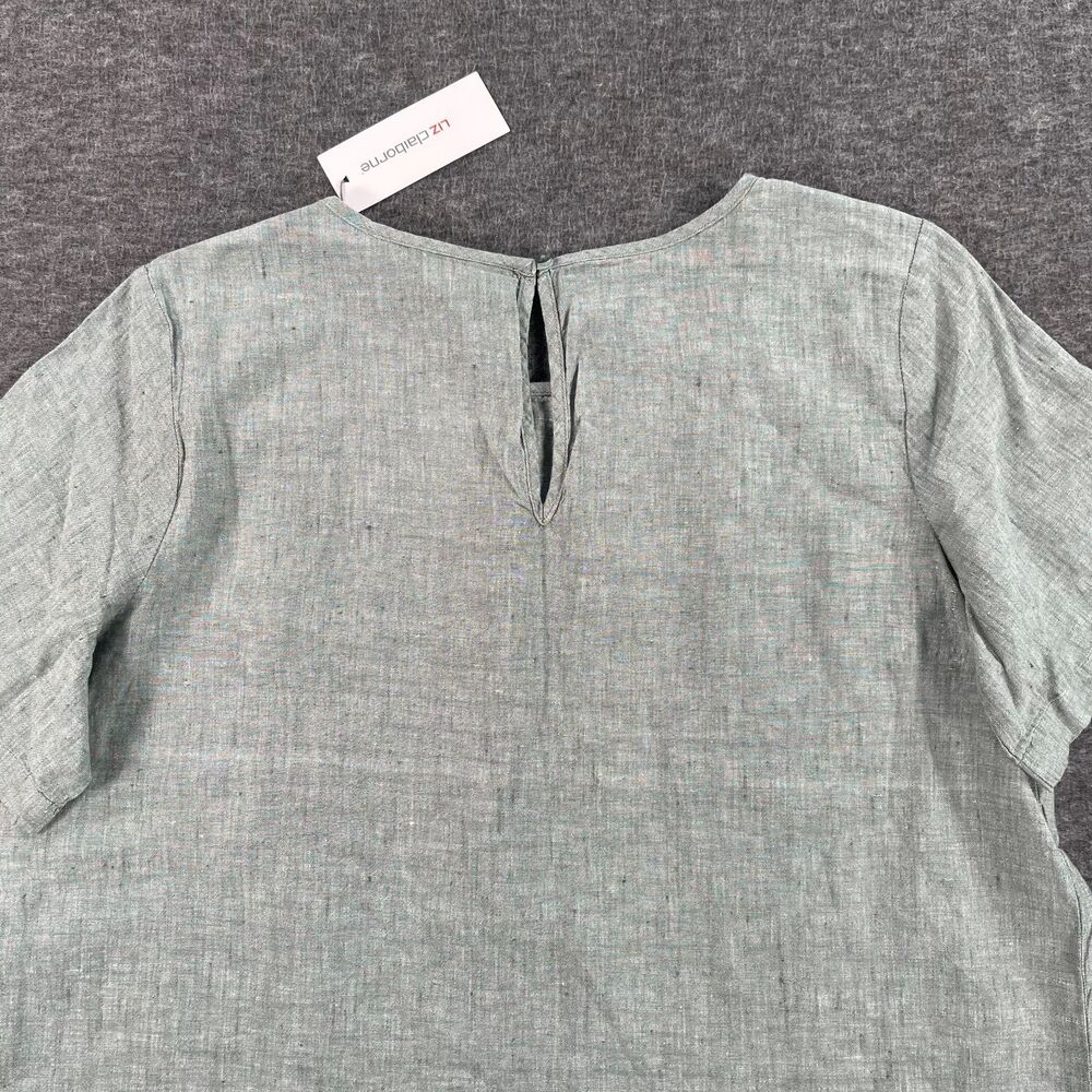 NWT Liz Claiborne Linen Cotton Pintuck Short Sleeve Blouse L Forest Green - Picture 8 of 11